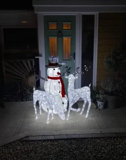 MonsterShop Kerstverlichting: Sneeuwpop + 2 Rendieren - 100 Led - Verlichte Kerstfiguren Hert Ree Buiten Kerstversiering Kerst Lichtjes Clearance