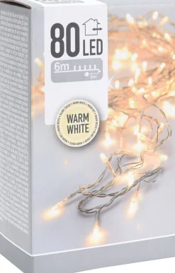 Merkloos Kerstverlichting Transparant Snoer Met 80 Warm Witte Lampjes - 6 Meter - Kerstlampjes/Kerstlichtjes - Binnen/Buiten Flash Sale