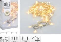 Merkloos Kerstverlichting Transparant Snoer Met 80 Warm Witte Lampjes - 6 Meter - Kerstlampjes/Kerstlichtjes - Binnen/Buiten Flash Sale