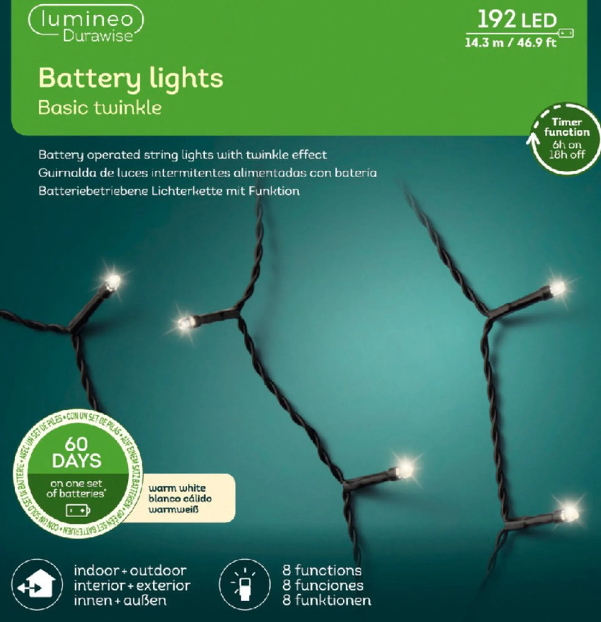 Decoris Kerstverlichting Twinkle Op Batterij Warm Wit Buiten 192 Lampjes - Boomverlichting Shop