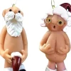 Merkloos Kerstboomversieringen>Kerstversiering 5 Cm | Opa Oma Kado | Blote Kerstman En Blote Kerstvrouw | Kerstornament | Cadeau