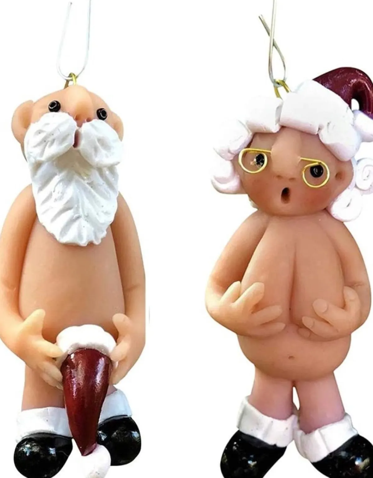 Merkloos Kerstboomversieringen>Kerstversiering 5 Cm | Opa Oma Kado | Blote Kerstman En Blote Kerstvrouw | Kerstornament | Cadeau