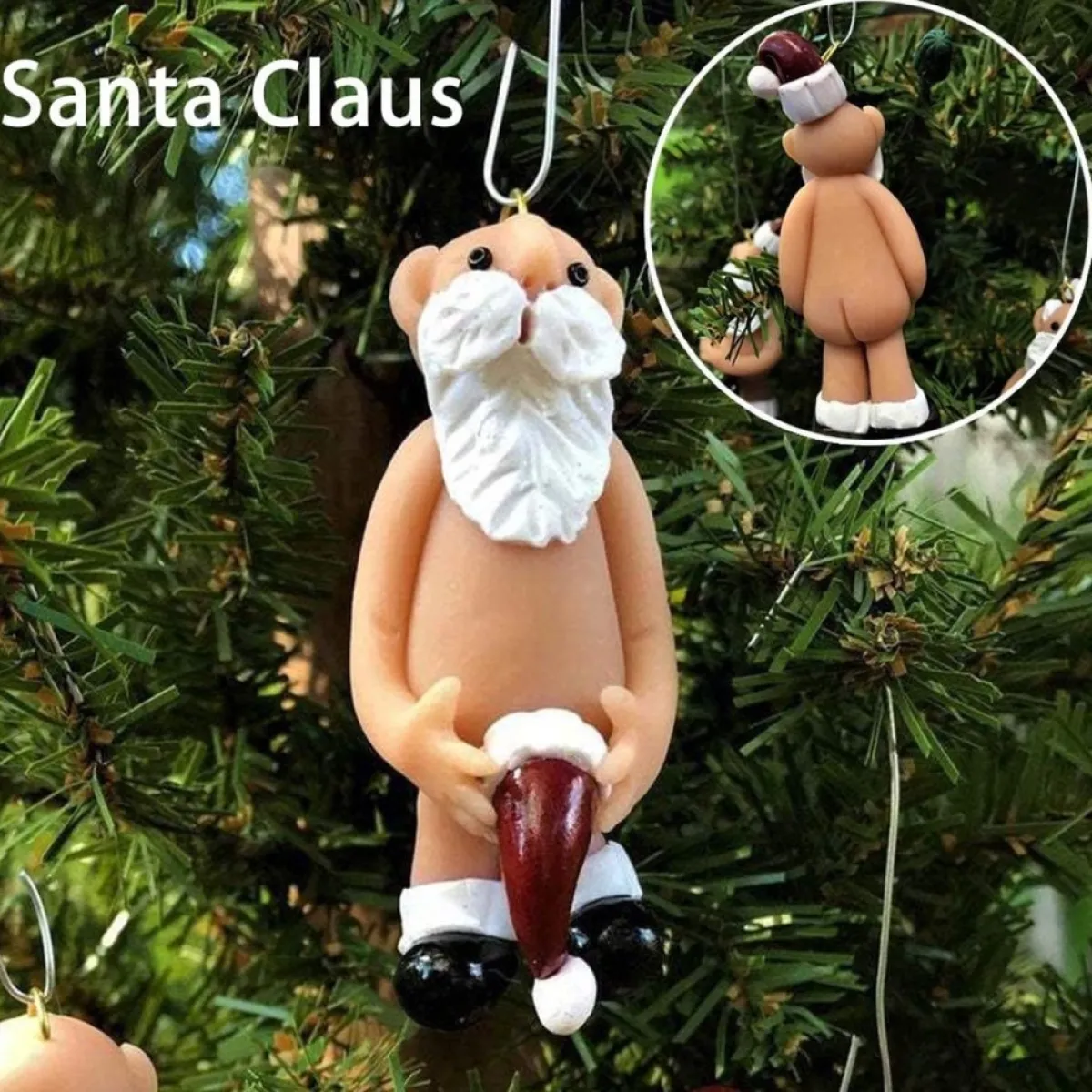 Merkloos Kerstboomversieringen>Kerstversiering 5 Cm | Opa Oma Kado | Blote Kerstman En Blote Kerstvrouw | Kerstornament | Cadeau