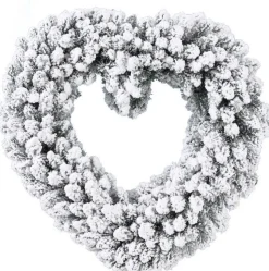 Merkloos Kerstkransen>Kerstversiering Kerstkrans Hart Met Sneeuw Deco 50 Cm