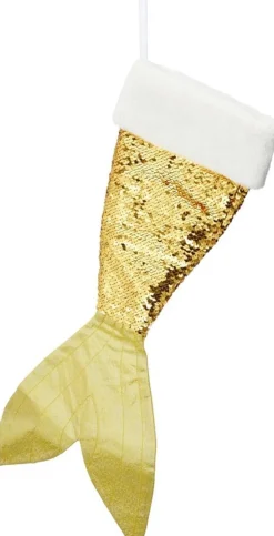 Merkloos Kerstsokken>Kerstversiering Kerstsok Zeemeerminnen Staart Goud/Wit 45 Cm