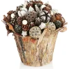 * Kerststukjes>Kerstversieringen In De Bloempot, Verschillende Soorten Dennenappels In De Decoratieve Schorspot, Handgemaakt Bloemstuk Als Tafeldecoratie (1 Stuk, 18 Cm, Wit, Kralen)