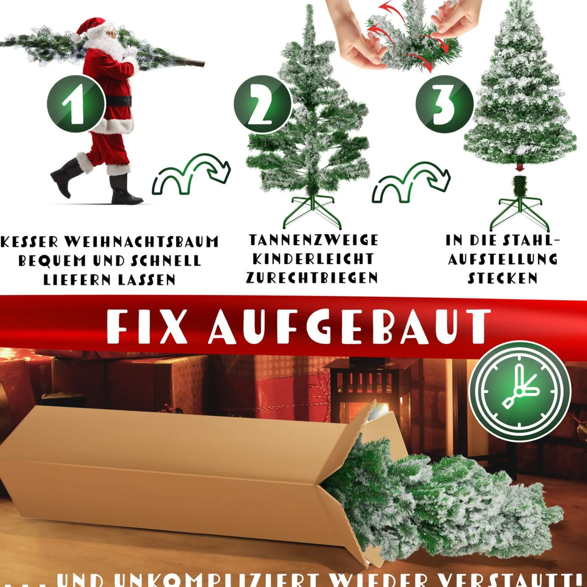 Kesser ® Kerstboom - Dennenboom - Kunstkerstboom Snelle Montage Incl. Kerstboomstandaard - 180Cm, Sneeuw Flash Sale