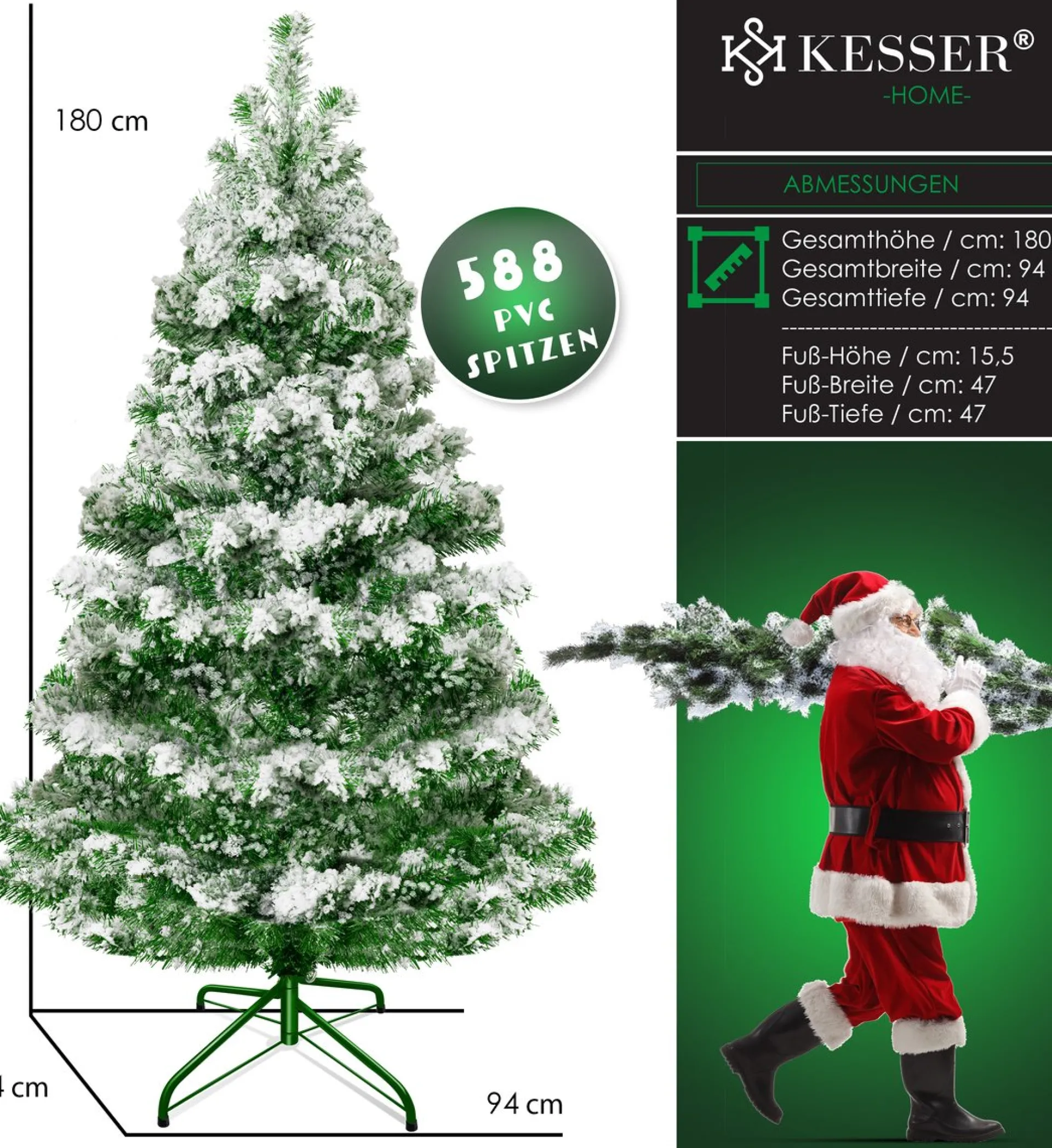 Kesser ® Kerstboom - Dennenboom - Kunstkerstboom Snelle Montage Incl. Kerstboomstandaard - 180Cm, Sneeuw Flash Sale