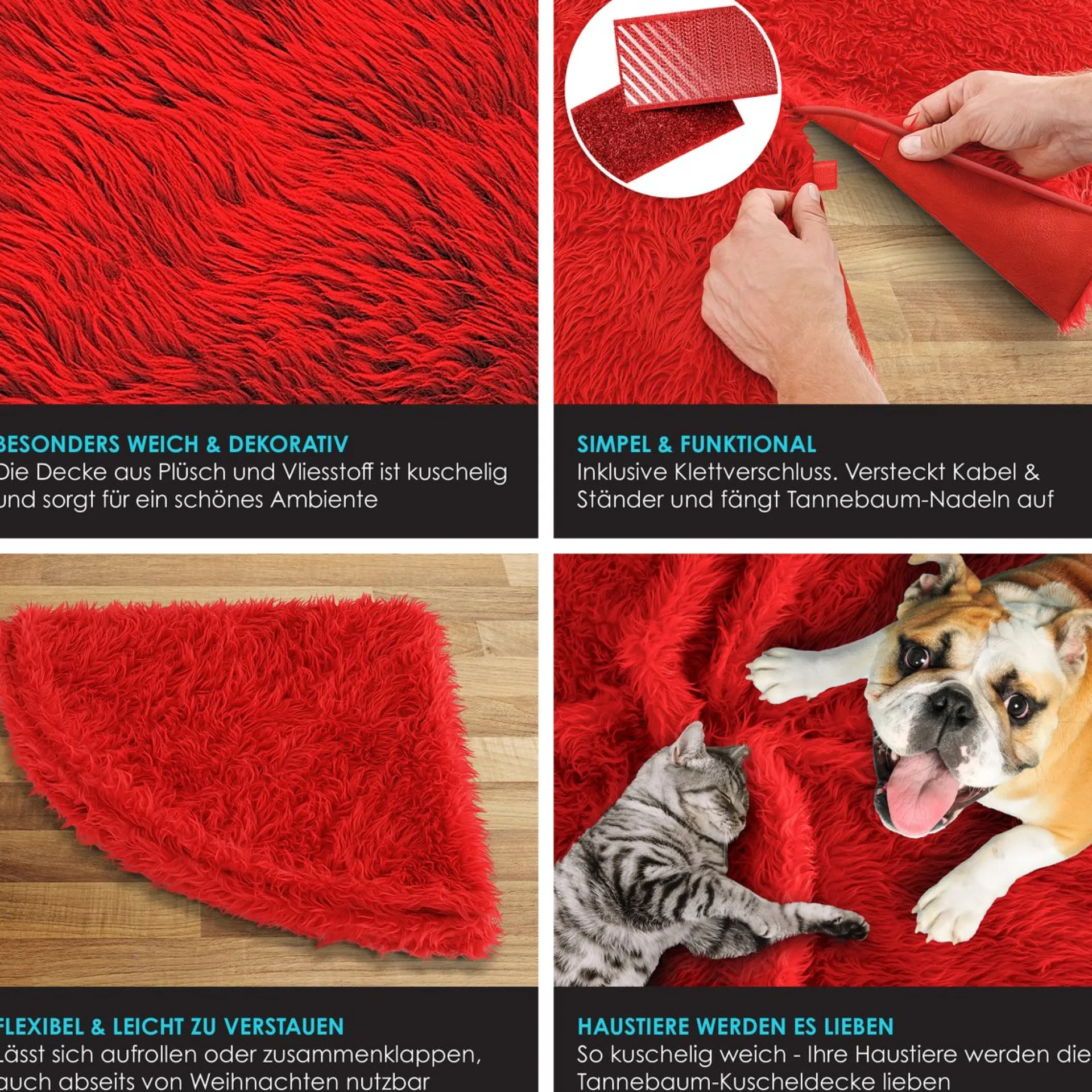 Kesser ® Kerstboomrok Kerstboomkleed Imitatiebont Rond Kerstboom Tapijt Vilt Pluche Voor Sneeuw Decoratie Versieringen Rood - O 90 Cm Shop