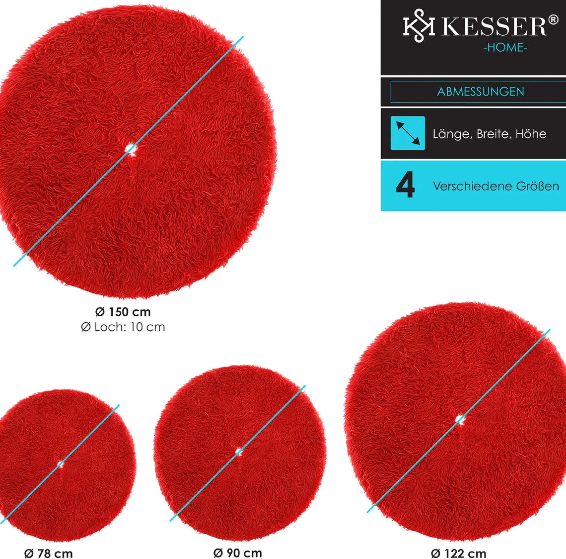 Kesser ® Kerstboomrok Kerstboomkleed Imitatiebont Rond Kerstboom Tapijt Vilt Pluche Voor Sneeuw Decoratie Versieringen Rood - O 90 Cm Shop