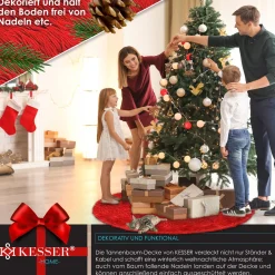 Kesser ® Kerstboomrok Kerstboomkleed Imitatiebont Rond Kerstboom Tapijt Vilt Pluche Voor Sneeuw Decoratie Versieringen Rood - O 90 Cm Shop