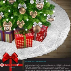 Kesser ® Kerstboomrok Kerstboomkleed Imitatiebont Rond Kerstboom Tapijt Vilt Pluche Voor Sneeuw Decoratie Versieringen - Wit / O 90 Cm Wit - O 90 Cm Hot