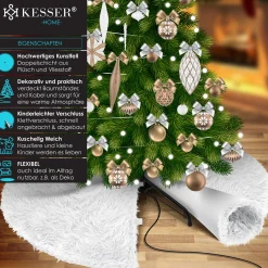 Kesser ® Kerstboomrok Kerstboomkleed Imitatiebont Rond Kerstboom Tapijt Vilt Pluche Voor Sneeuw Decoratie Versieringen - Wit / O 150 Cm Wit - O 150 Cm Best