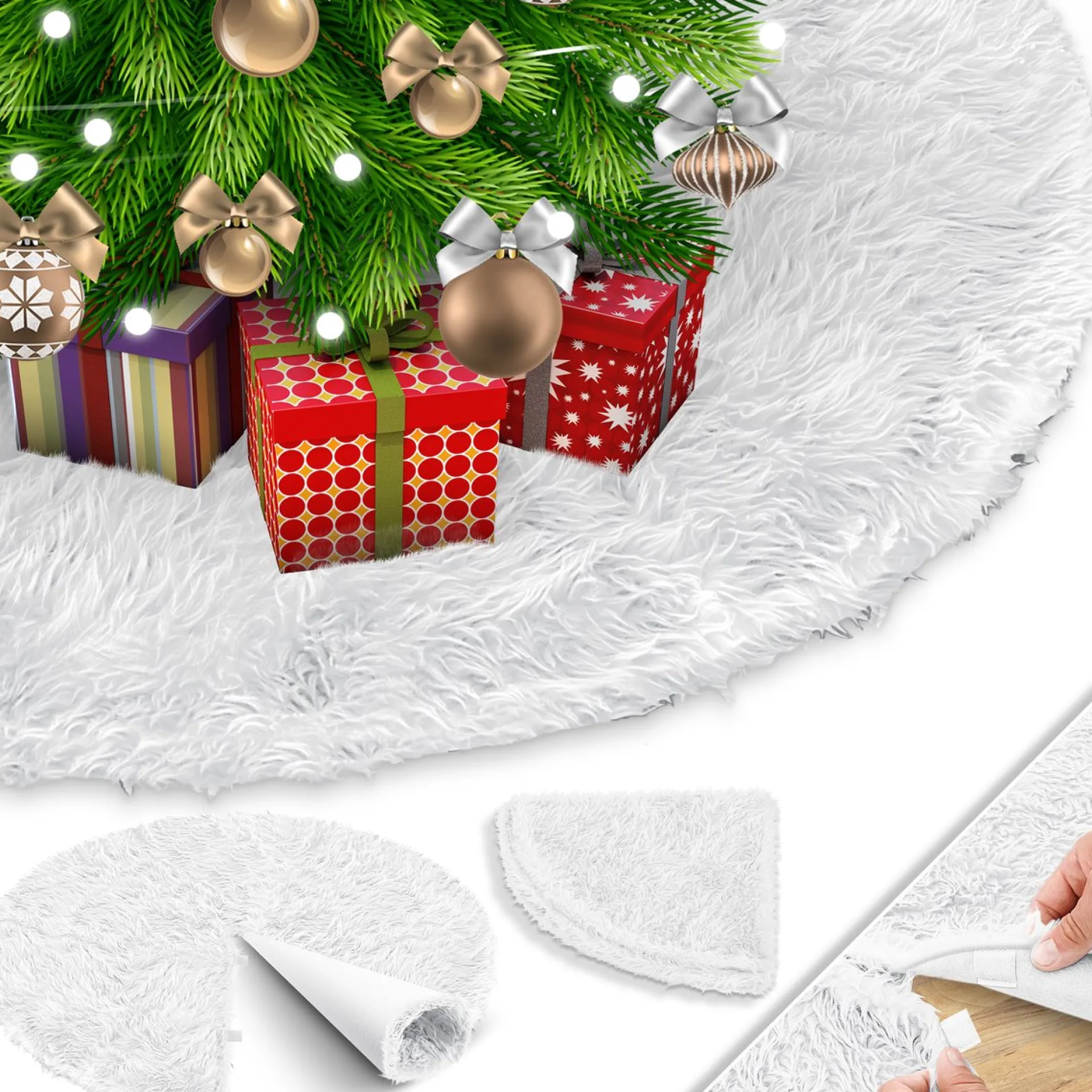 Kesser ® Kerstboomrok Kerstboomkleed Imitatiebont Rond Kerstboom Tapijt Vilt Pluche Voor Sneeuw Decoratie Versieringen - Wit / O 122 Cm Wit - O 122 Cm Discount
