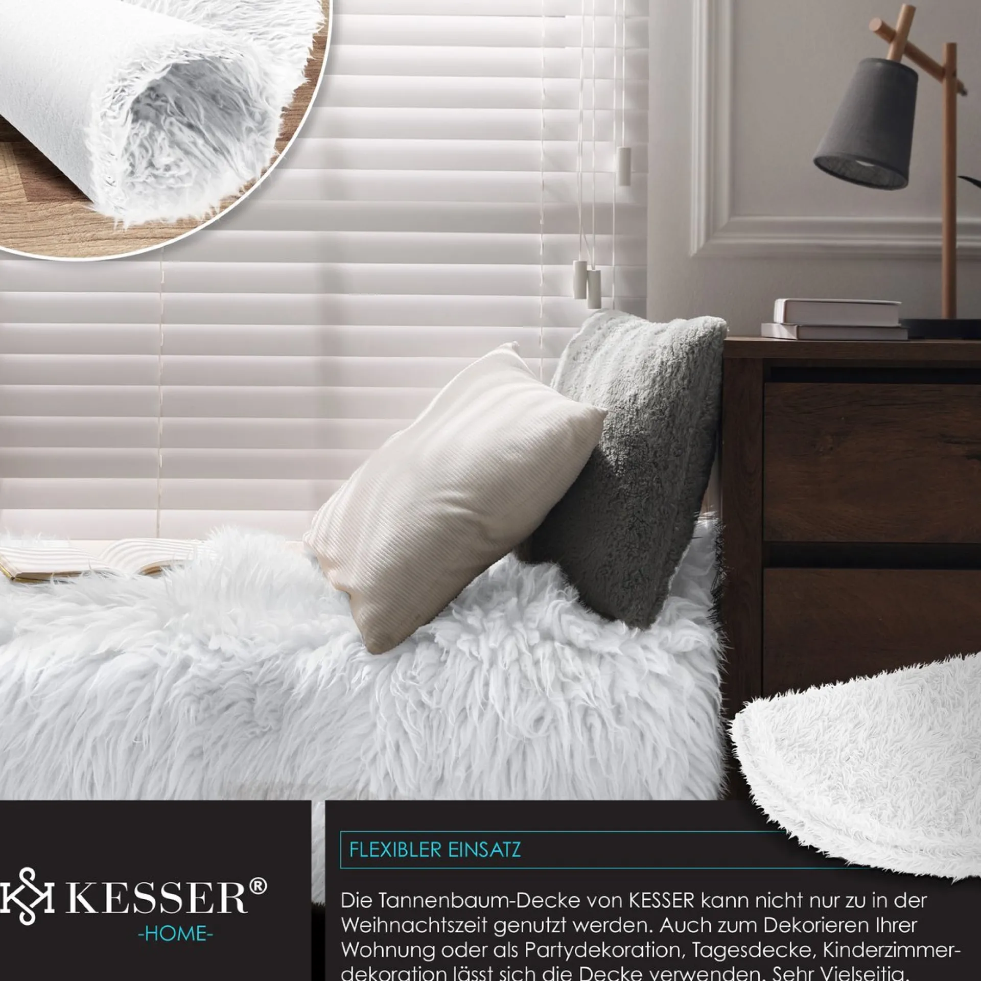 Kesser ® Kerstboomrok Kerstboomkleed Imitatiebont Rond Kerstboom Tapijt Vilt Pluche Voor Sneeuw Decoratie Versieringen - Wit / O 122 Cm Wit - O 122 Cm Discount