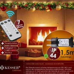 Kesser Guirlandes>® Kerstslinger | Guirlande Met 100 Led's Warmwit Lampjes - Kerstversiering, Kerstguirlande Led Verlichting Voor Kerstboom En Binnen & Buiten, Kerstverlichting Slinger Voor Kerstmis - Groen, 5M / 100 Leds Met Afstandsbediening