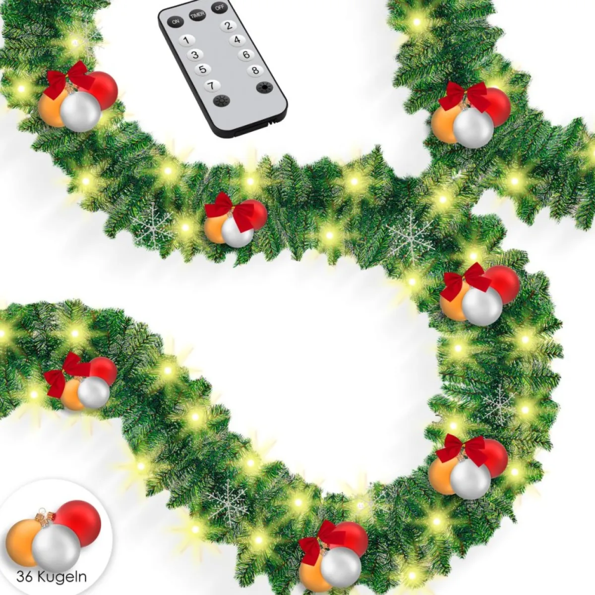 Kesser Guirlandes>® Kerstslinger | Guirlande Met 100 Led's Warmwit Lampjes - Kerstversiering, Kerstguirlande Led Verlichting Voor Kerstboom En Binnen & Buiten, Kerstverlichting Slinger Voor Kerstmis - Groen, 5M / 100 Leds Met Afstandsbediening