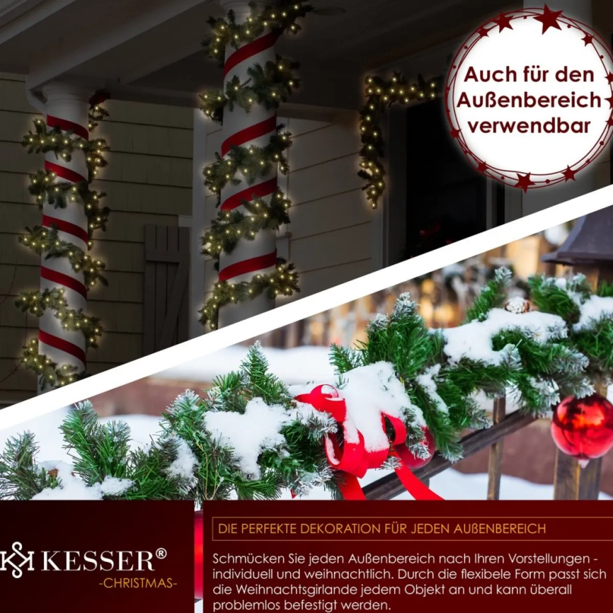 Kesser Guirlandes>® Kerstslinger | Guirlande Met 100 Led's Warmwit Lampjes - Kerstversiering, Kerstguirlande Led Verlichting Voor Kerstboom En Binnen & Buiten, Kerstverlichting Slinger Voor Kerstmis - Groen, 5M / 100 Leds