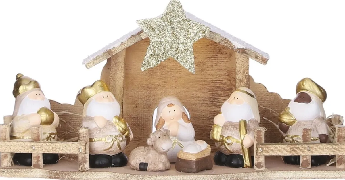 Mica Decorations Kerststallen>Kinder Kerststal/Kerststalletje Met Verlichting 30 X 10 X 15 Cm - Kerstversiering/Kerstdecoratie Kerststallen Voor Op De Kinderkamer