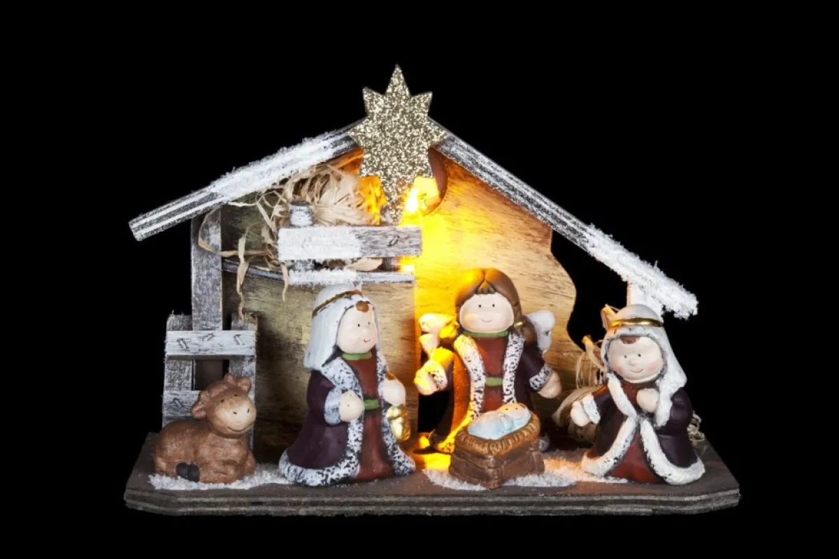 Cosyu0026Trendy Kerststallen>Kinder/Kinderkamer Kerststal Met Beelden/Figuren En Licht 23 X 8,5 X 16 Cm - Kerststalletjes/Kerststallen Met Verlichting