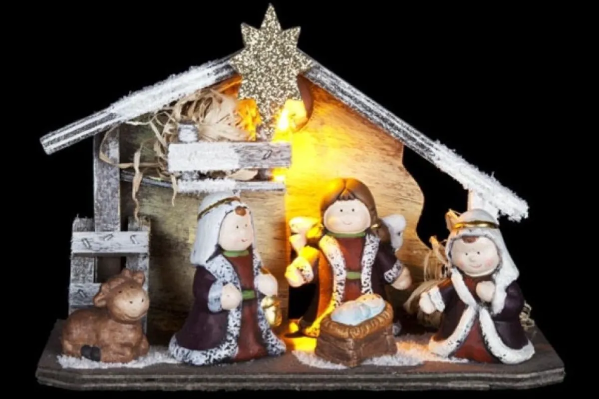 Cosyu0026Trendy Kerststallen>Kinder/Kinderkamer Kerststal Met Beelden/Figuren En Licht 23 X 8,5 X 16 Cm - Kerststalletjes/Kerststallen Met Verlichting