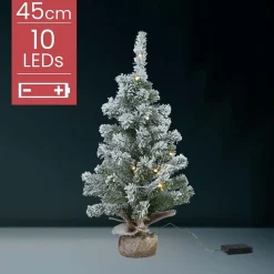 Merkloos Kleine Kunstkerstboom | In Jute Zak | 45 Cm | 10 Led | Batterij | Sneeuw Best