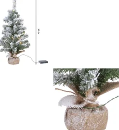 Merkloos Kleine Kunstkerstboom | In Jute Zak | 45 Cm | 10 Led | Batterij | Sneeuw Best