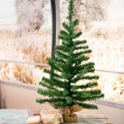 Merkloos Kleine Nep Kerstboom In Jute Zak Inclusief Verlichting 75 Cm - Kleine Kunstbomen/Boompjes Best