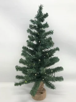 Merkloos Kleine Nep Kerstboom In Jute Zak Inclusief Verlichting 75 Cm - Kleine Kunstbomen/Boompjes Best