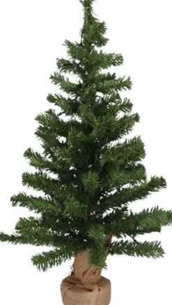 Merkloos Kleine Nep Kerstboom In Jute Zak Inclusief Verlichting 75 Cm - Kleine Kunstbomen/Boompjes Best