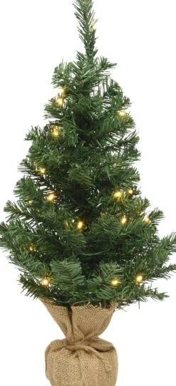 Everlands Kleine Volle Kerstboom In Jute Zak 45 Cm - Kunst Kerstbomen / Kunstbomen- Met 10 Lampjes - Op Batterijen Online