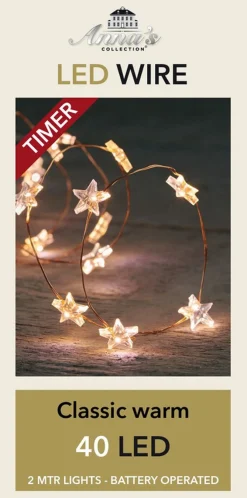 Anna's Collection Koperdraad Draadverlichting Sterren Met Timer Wit 2 Meter - Sfeerverlichting Voor Binnen Gebruik Hot