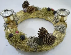 * Kerstkransen>Krans (Kerst) Met 2 Waxinelichtjeshouders - O 30 Cm, 100% Natuurproduct