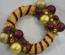 * Kerstkransen>Krans, Kerstkrans, Bordeaux/Goud, O 25 Cm