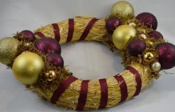 * Kerstkransen>Krans, Kerstkrans, Bordeaux/Goud, O 25 Cm