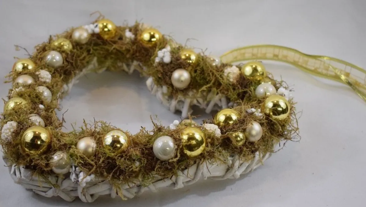 * Kerstkransen>Krans, Kerstkrans, Hart, Wit-Goud, 100% Natuurproduct, 25 X