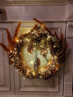 Juuls Gift Shop (merkloos) Kerstkransen></noscript>Krans Met Pluimen En Prachtige Dennenappels Droogbloemen Diameter 50Cm