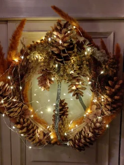 Juuls Gift Shop (merkloos) Kerstkransen></noscript>Krans Met Pluimen En Prachtige Dennenappels Droogbloemen Diameter 50Cm