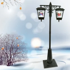 Kristmar Dubbele Musical Kerst Lantaarn Met Sneeuweffect – Kerst Lantaarnpaal Met Muziek En Lichteffecten – Grote Dubbele Lantaarn Met Kerstman En Sneeuwpop – Led - L80Xb40Xh188 Cm – 200/220V – Plastic - Zwart Online