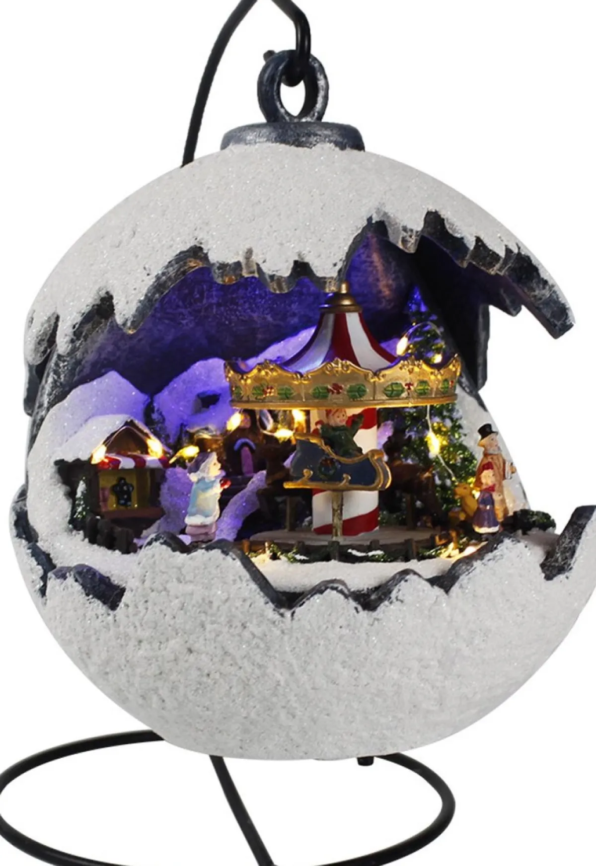 Kristmar Kersthanger> Kerstbal Met Led Verlichting En Muziek – Kerstbal Met Draaiende Carrousel – Stevig Kerstbeeldje – L29.5Xb21.5Xh28.5 Cm – Polyresin – Led - Multicolor