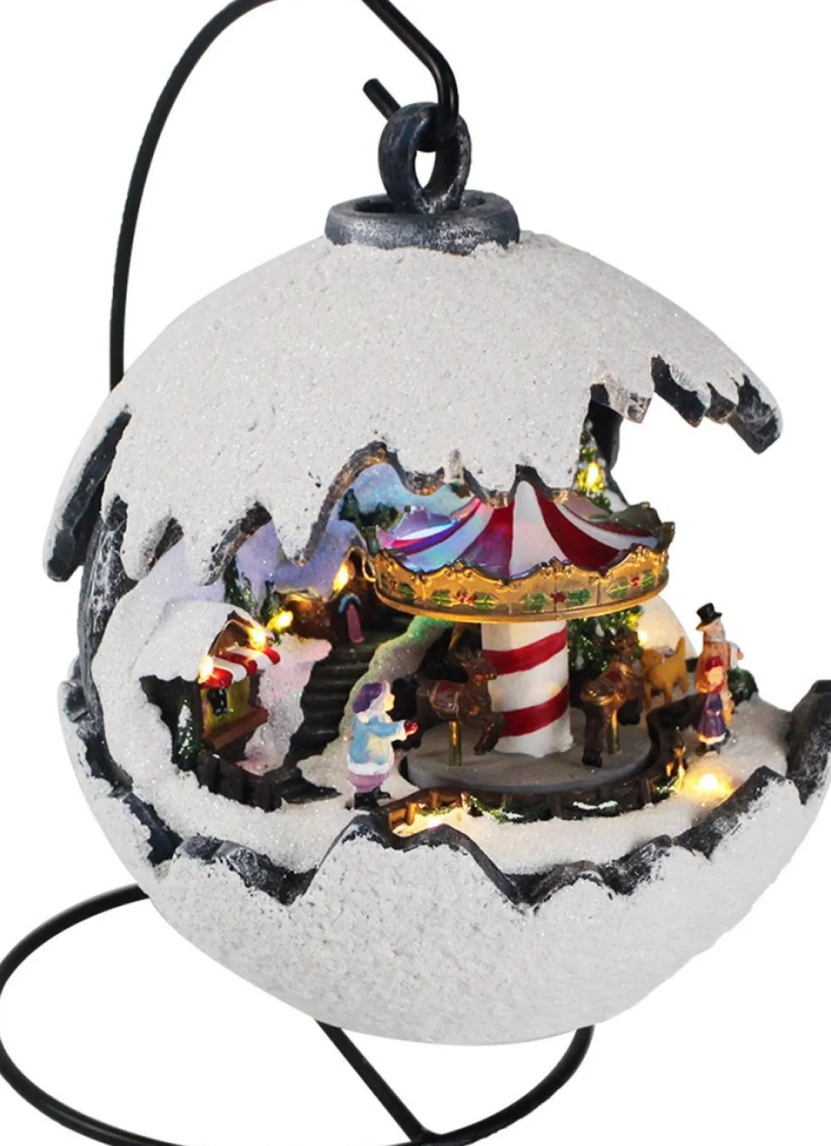 Kristmar Kersthanger> Kerstbal Met Led Verlichting En Muziek – Kerstbal Met Draaiende Carrousel – Stevig Kerstbeeldje – L29.5Xb21.5Xh28.5 Cm – Polyresin – Led - Multicolor