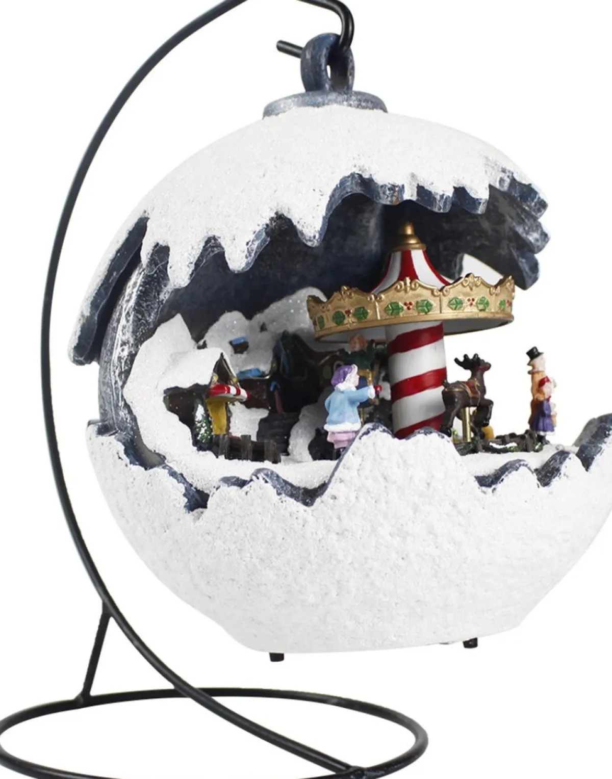 Kristmar Kersthanger> Kerstbal Met Led Verlichting En Muziek – Kerstbal Met Draaiende Carrousel – Stevig Kerstbeeldje – L29.5Xb21.5Xh28.5 Cm – Polyresin – Led - Multicolor