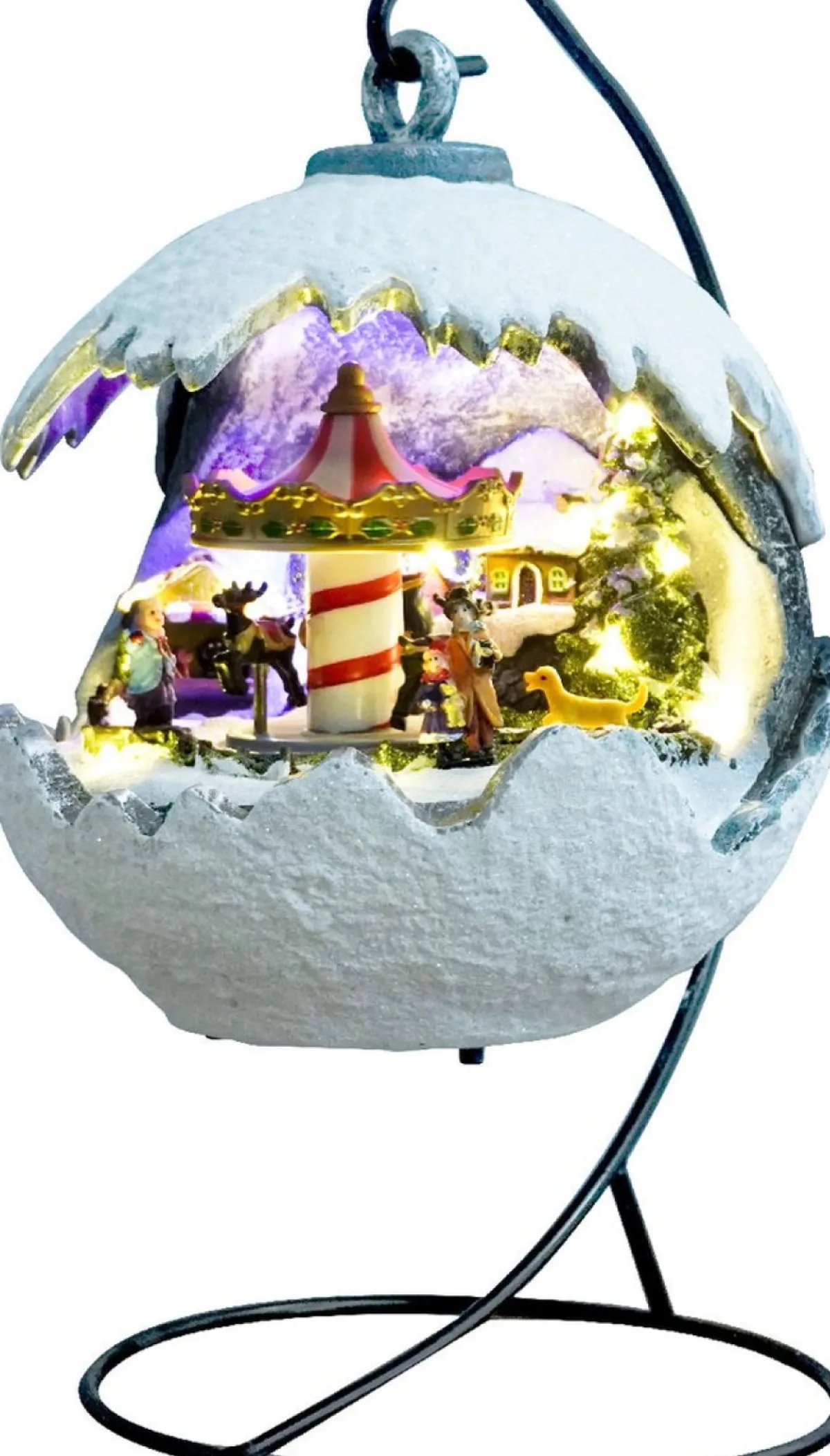 Kristmar Kersthanger> Kerstbal Met Led Verlichting En Muziek – Kerstbal Met Draaiende Carrousel – Stevig Kerstbeeldje – L29.5Xb21.5Xh28.5 Cm – Polyresin – Led - Multicolor