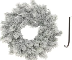 Merkloos Kerstkransen>Kunst Kerstkrans Groen/Sneeuw 35 Cm Met Ijzeren Hanger - Kerst Decoratie Kransen Van Dennentakken