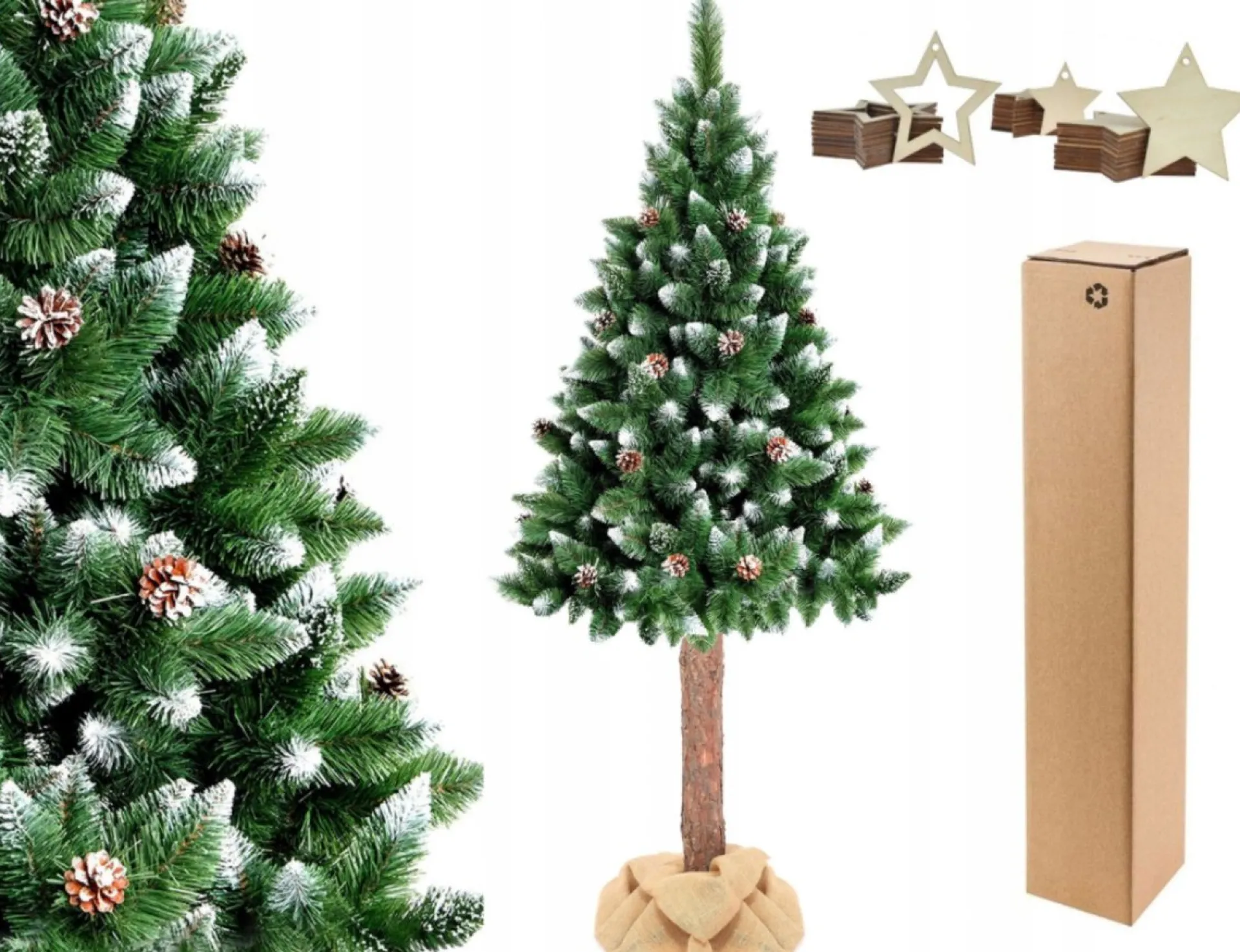 Viking Choice Kunstkerstboom 160 Cm - Met Houten Stam - Sneeuw En Dennenappels Store