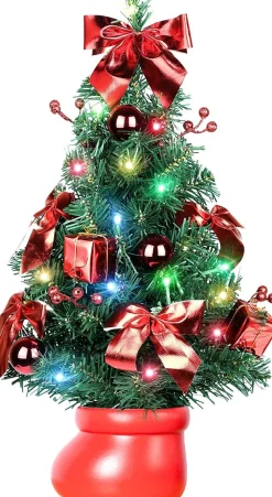 Selwo Kunstkerstboom, 50 Cm, Met Warmwitte En Meerkleurige Lichten En Kleine Rode Ornamenten, Perfecte Kerstdecoratie Voor Tafel En Bureau, Rood Clearance