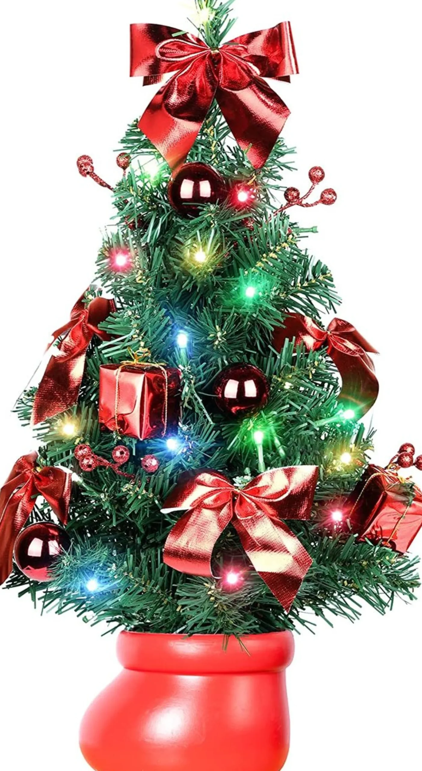 Selwo Kunstkerstboom, 50 Cm, Met Warmwitte En Meerkleurige Lichten En Kleine Rode Ornamenten, Perfecte Kerstdecoratie Voor Tafel En Bureau, Rood Clearance