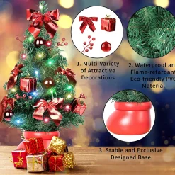 Selwo Kunstkerstboom, 50 Cm, Met Warmwitte En Meerkleurige Lichten En Kleine Rode Ornamenten, Perfecte Kerstdecoratie Voor Tafel En Bureau, Rood Clearance