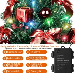 Selwo Kunstkerstboom, 50 Cm, Met Warmwitte En Meerkleurige Lichten En Kleine Rode Ornamenten, Perfecte Kerstdecoratie Voor Tafel En Bureau, Rood Clearance