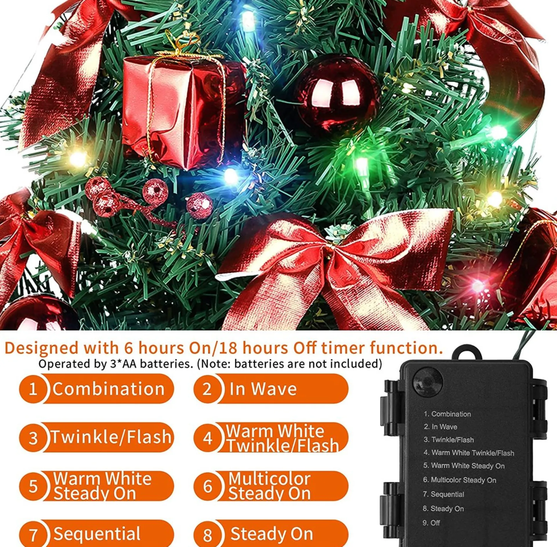 Selwo Kunstkerstboom, 50 Cm, Met Warmwitte En Meerkleurige Lichten En Kleine Rode Ornamenten, Perfecte Kerstdecoratie Voor Tafel En Bureau, Rood Clearance